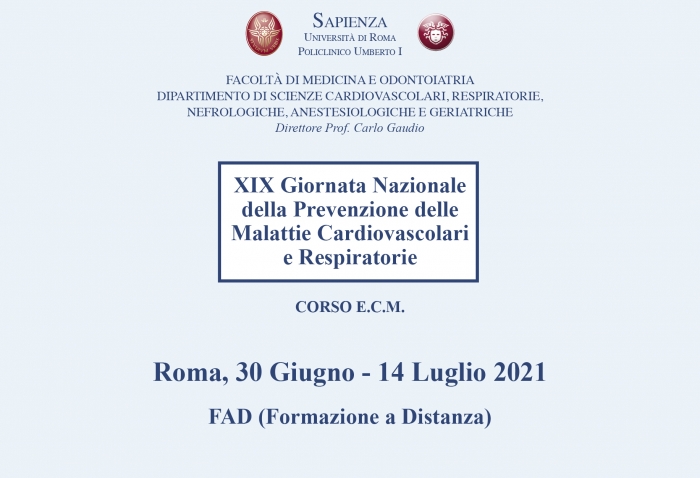 XIX Giornata Nazionale della Prevenzione delle Malattie Cardiovascolari e Respiratorie - FAD (Formazione a Distanza)